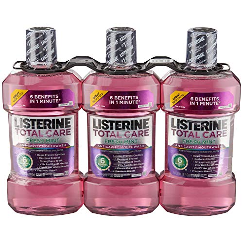 Listerine Total Care Anticavity Mouthwash Fresh Mint Flavor 1 L Bottle, 3 Pack